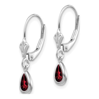 14K White Gold Garnet Pear Leverback Earrings – view 2