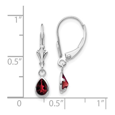 14K White Gold Garnet Pear Leverback Earrings – view 4