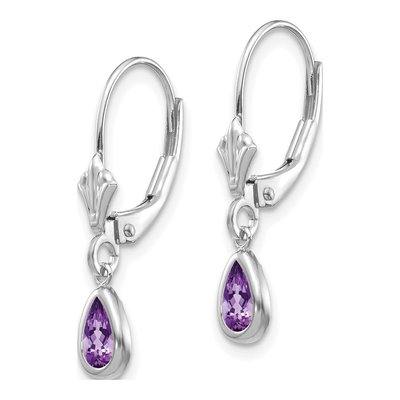 14K White Gold Amethyst Pear Leverback Earrings – view 2
