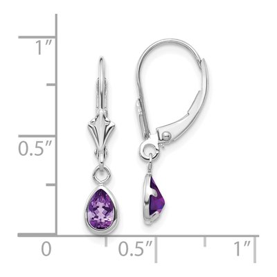 14K White Gold Amethyst Pear Leverback Earrings – view 4