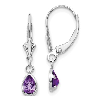 14K White Gold Amethyst Pear Leverback Earrings