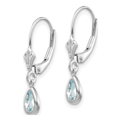 14K White Gold Aquamarine Pear Leverback Earrings – view 2