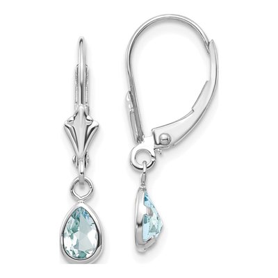 14K White Gold Aquamarine Pear Leverback Earrings