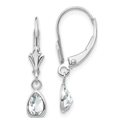 14K White Gold White Topaz Pear Leverback Earrings