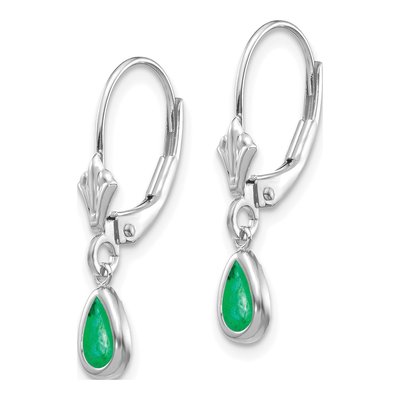 14K White Gold Emerald Pear Leverback Earrings – view 2