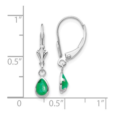 14K White Gold Emerald Pear Leverback Earrings – view 4