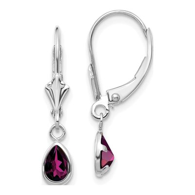 14K White Gold Rhodolite Garnet Leverback Earrings