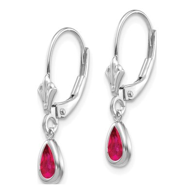 14K White Gold Ruby Pear Leverback Earrings – view 2