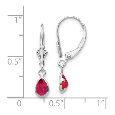 14K White Gold Ruby Pear Leverback Earrings – view 4