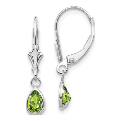 14K White Gold Peridot Leverback Earrings