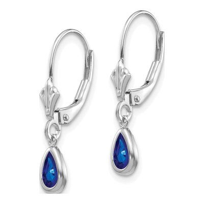 14K White Gold Sapphire Pear Leverback Earrings – view 2