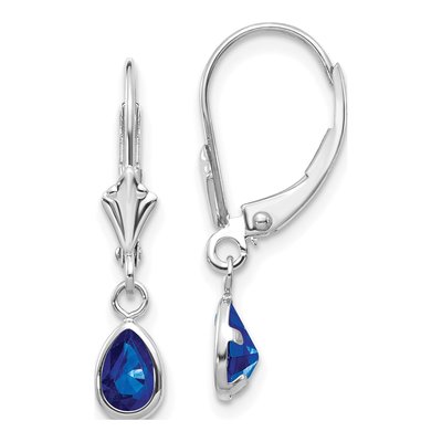 14K White Gold Sapphire Pear Leverback Earrings