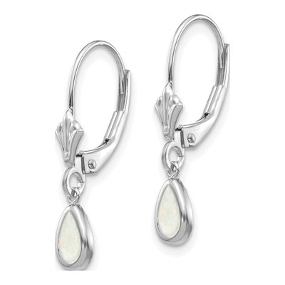 14K White Gold Opal October Leverback Earrings – view 2