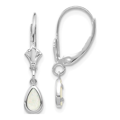 14K White Gold Opal October Leverback Earrings