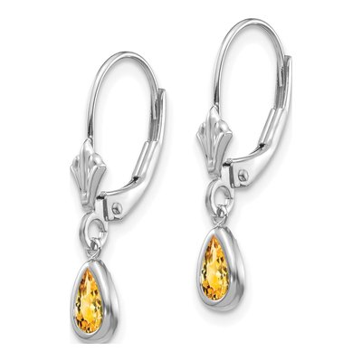 14K White Gold Citrine Pear Leverback Earrings – view 2