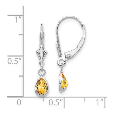 14K White Gold Citrine Pear Leverback Earrings – view 4