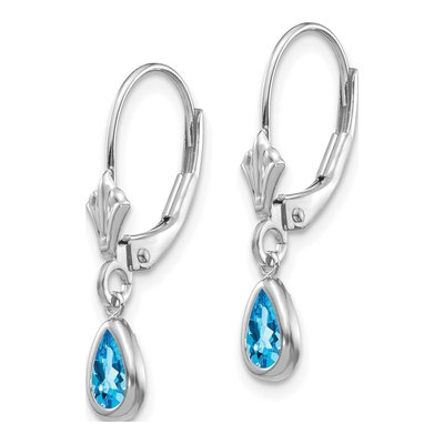14K White Gold Swiss Blue Topaz Pear Leverback Earrings – view 2