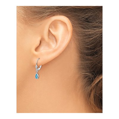 14K White Gold Swiss Blue Topaz Pear Leverback Earrings – view 3