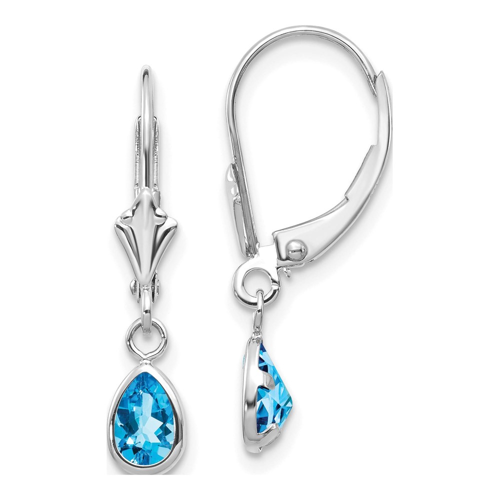 14K White Gold Swiss Blue Topaz Pear Leverback Earrings