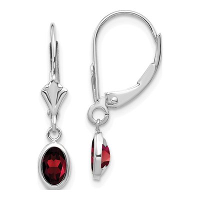 14K White Gold Garnet Leverback Earrings