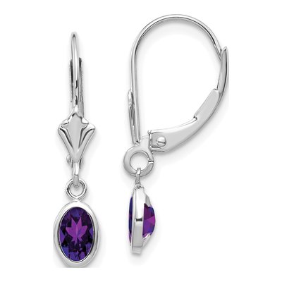 14K White Gold Amethyst Leverback Earrings
