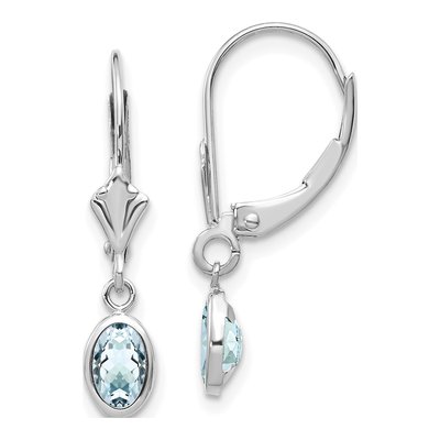 14K White Gold Aquamarine Leverback Earrings