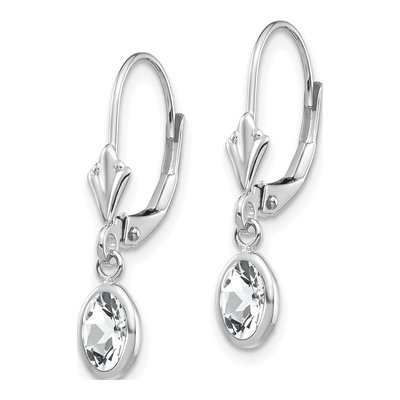14K White Gold White Topaz Oval Leverback Earrings – view 2