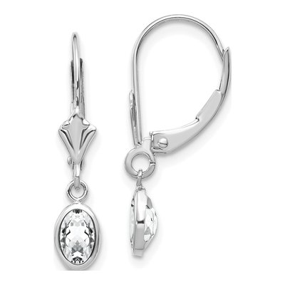14K White Gold White Topaz Oval Leverback Earrings