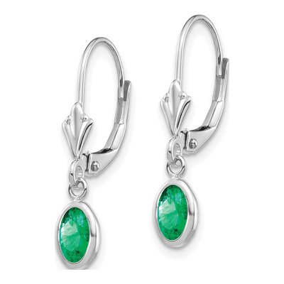 14K White Gold Emerald Leverback Earrings – view 2