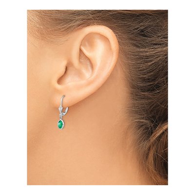 14K White Gold Emerald Leverback Earrings – view 3