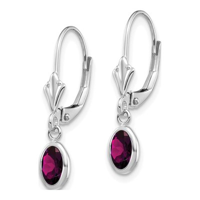 14K White Gold Rhodolite Garnet Oval Bezel June Leverback Earrings – view 2
