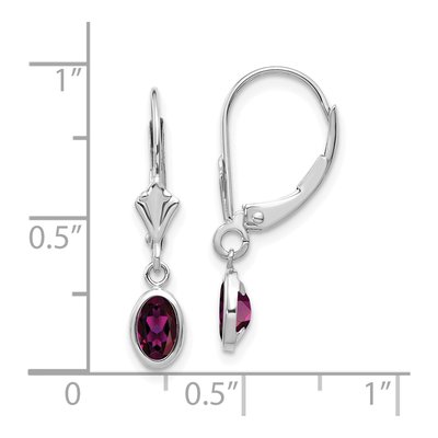 14K White Gold Rhodolite Garnet Oval Bezel June Leverback Earrings – view 4