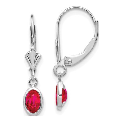 14K White Gold Ruby Leverback Earrings