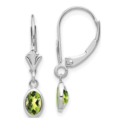 14K White Gold Peridot Leverback Earrings