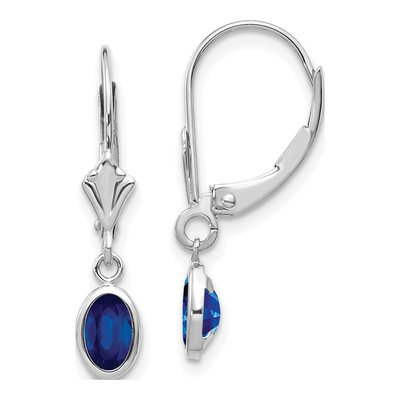 14K White Gold Sapphire Leverback Earrings