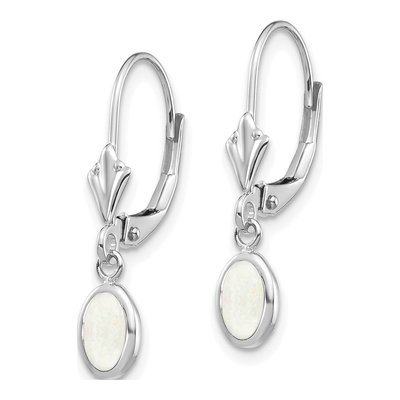 14K White Gold Opal October Leverback Earrings – view 2