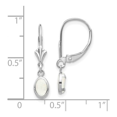 14K White Gold Opal October Leverback Earrings – view 4