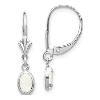 14K White Gold Opal October Leverback Earrings