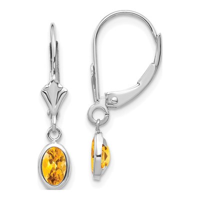 14K White Gold Citrine Leverback Earrings