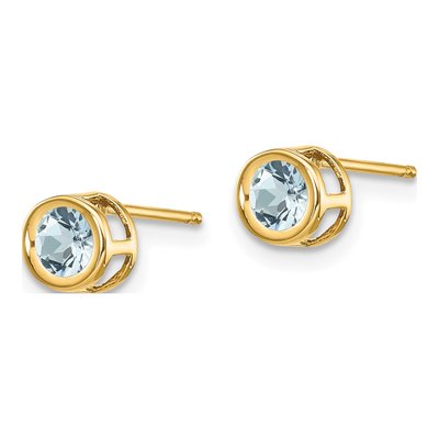 14K Yellow Gold 4mm Round Aquamarine Bezel Stud Earrings – view 2
