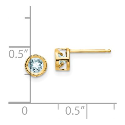 14K Yellow Gold 4mm Round Aquamarine Bezel Stud Earrings – view 4