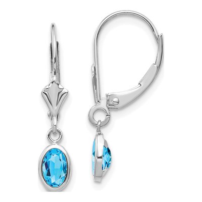 14K White Gold Swiss Blue Topaz Leverback Earrings
