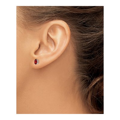 14K White Gold Garnet Oval Stud Earrings – view 3