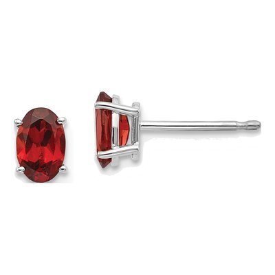 14K White Gold Garnet Oval Stud Earrings