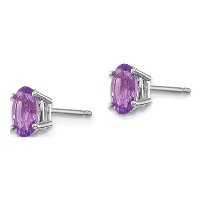 14K White Gold Amethyst Oval Stud Earrings – view 3