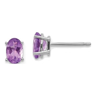 14K White Gold Amethyst Oval Stud Earrings