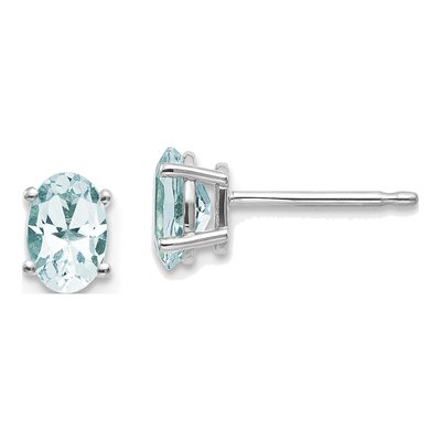 14K White Gold Oval Aquamarine Stud Earrings