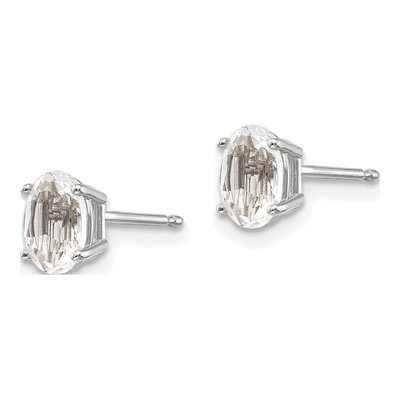 14K White Gold Oval White Topaz Stud Earrings – view 2