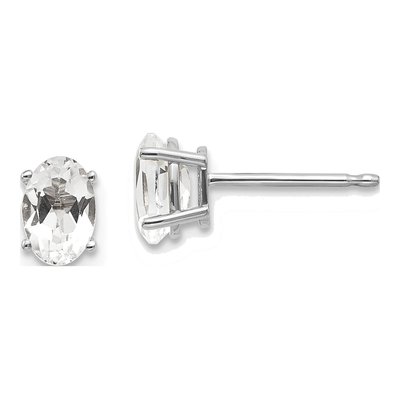 14K White Gold Oval White Topaz Stud Earrings