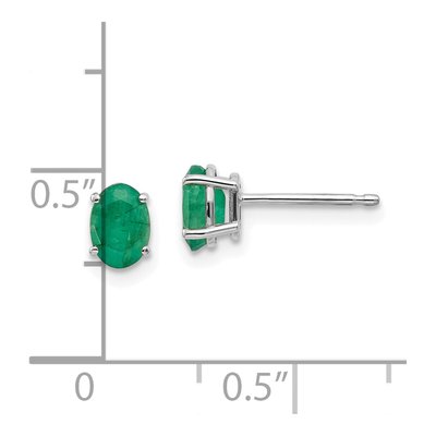 14K White Gold Oval Emerald May Birthstone Stud Earrings – view 5